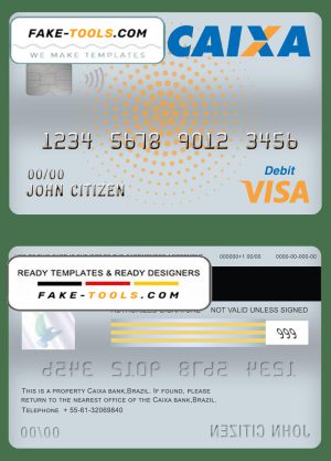 Brazil Caixa bank visa card debit card template in PSD format, fully editable