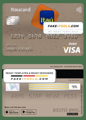 Brazil Itaú bank visa card debit card template in PSD format, fully editable