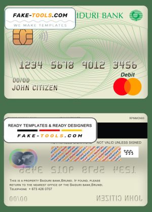 Brunei Baiduri Bank mastercard debit card template in PSD format, fully editable