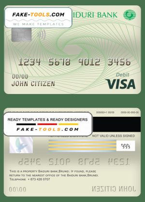 Brunei Baiduri Bank visa card debit card template in PSD format, fully editable