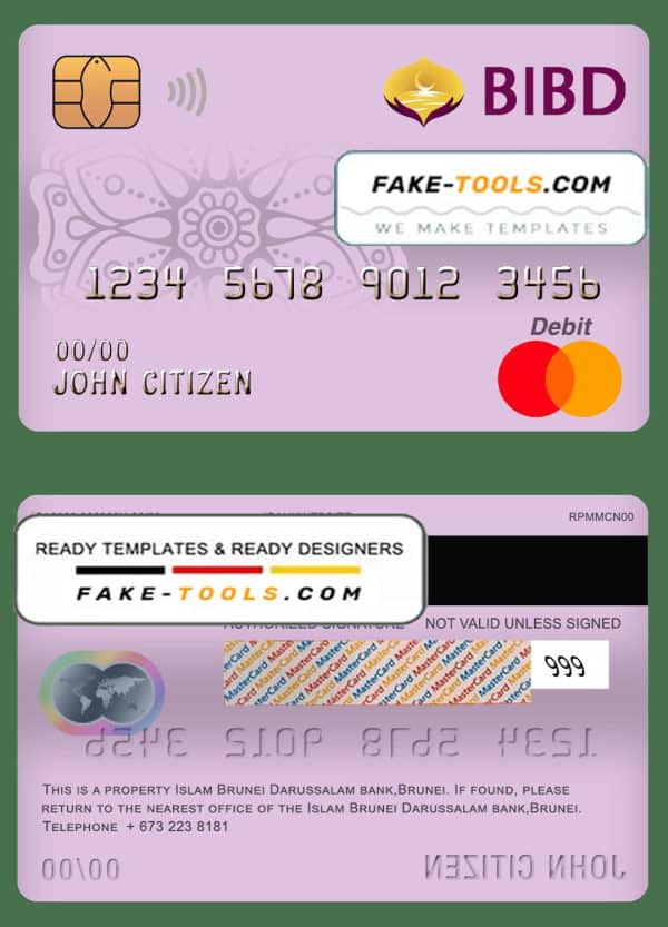 Brunei Bank Islam Brunei Darussalam bank mastercard debit card template in PSD format, fully editable