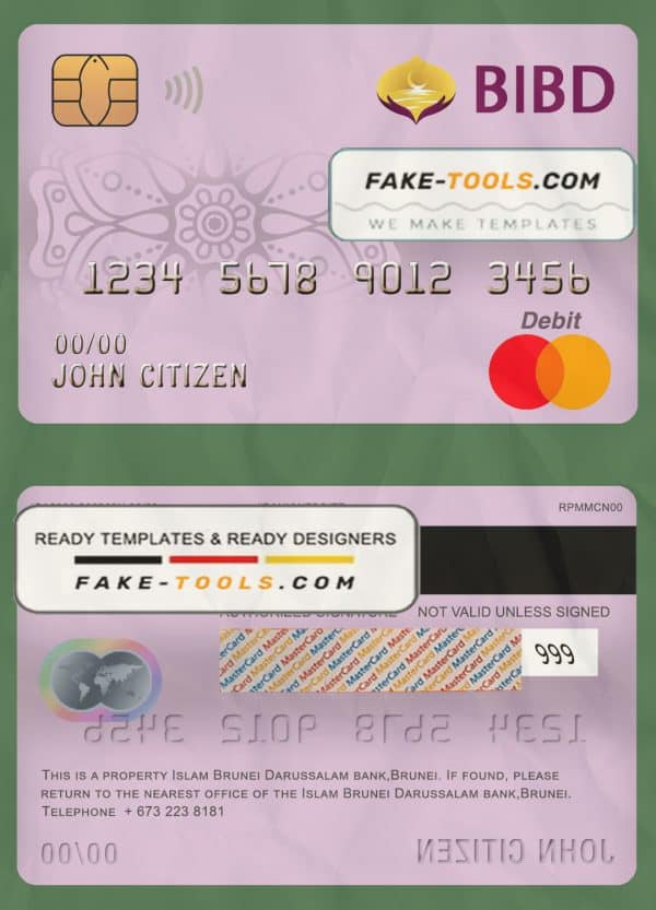 Brunei Bank Islam Brunei Darussalam bank mastercard debit card template in PSD format, fully editable