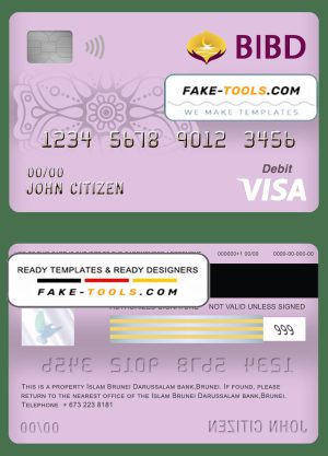 Brunei Bank Islam Brunei Darussalam bank visa card debit card template in PSD format, fully editable