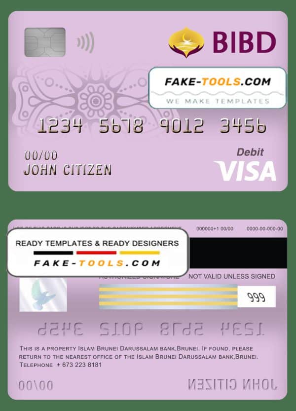 Brunei Bank Islam Brunei Darussalam bank visa card debit card template in PSD format, fully editable