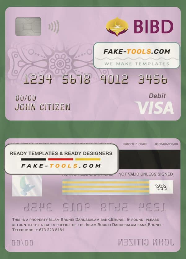 Brunei Bank Islam Brunei Darussalam bank visa card debit card template in PSD format, fully editable
