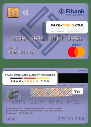 Bulgaria Fibank bank mastercard debit card template in PSD format, fully editable