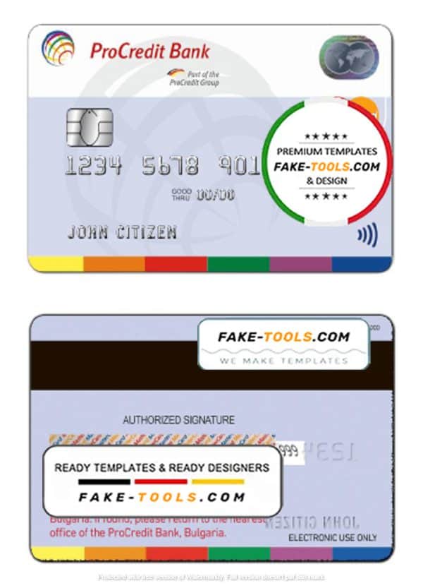 Bulgaria ProCredit Bank mastercard template in PSD format, fully editable
