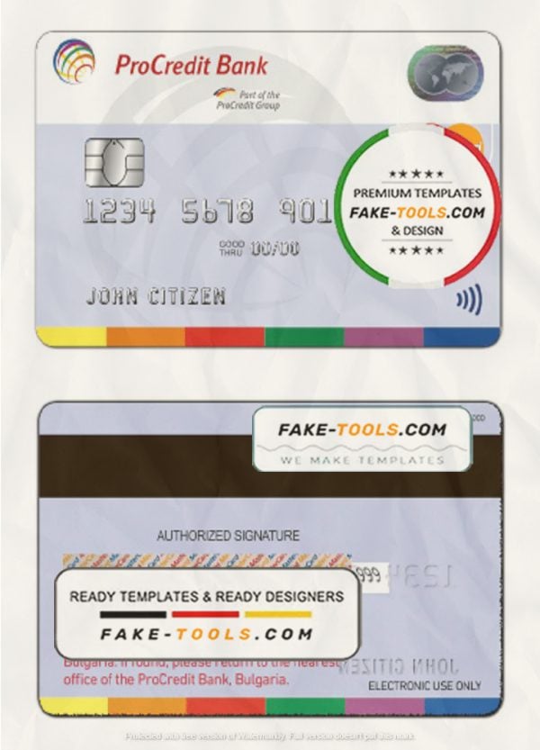 Bulgaria ProCredit Bank mastercard template in PSD format, fully editable