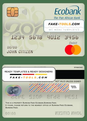 Burkina Faso Ecobank bank mastercard debit card template in PSD format, fully editable