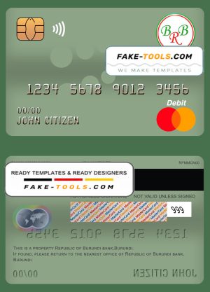 Burundi Bank of the Republic of Burundi mastercard debit card template in PSD format, fully editable