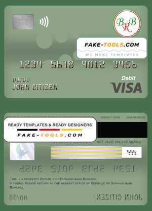 Burundi Bank of the Republic of Burundi visa card debit card template in PSD format, fully editableBurundi Bank of the Republic of Burundi visa card debit card template in PSD format, fully editable