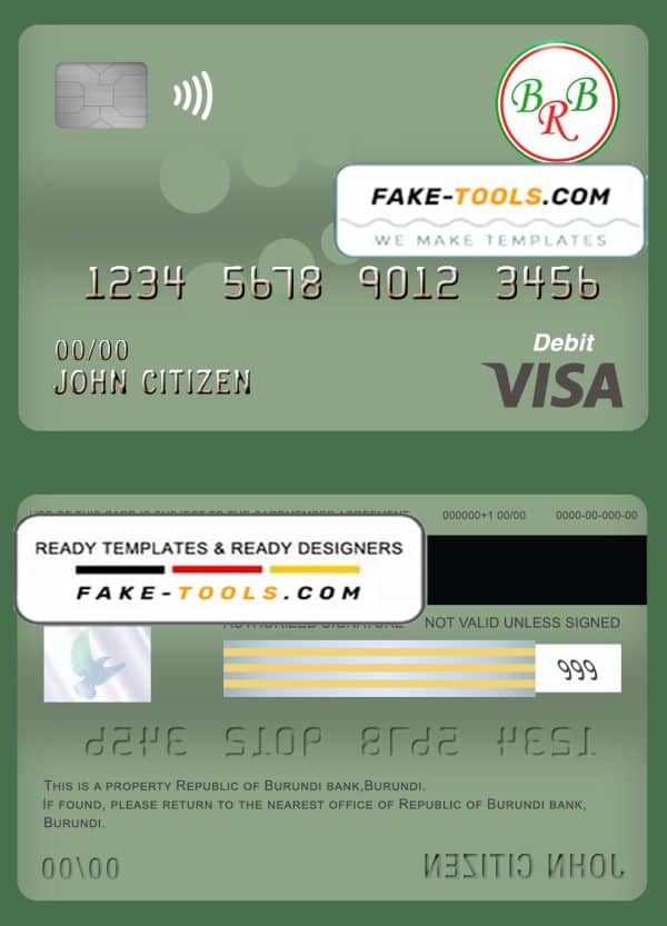 Burundi Bank of the Republic of Burundi visa card debit card template in PSD format, fully editableBurundi Bank of the Republic of Burundi visa card debit card template in PSD format, fully editable