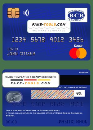 Burundi Credit Bank of Bujumbura bank mastercard debit card template in PSD format, fully editable
