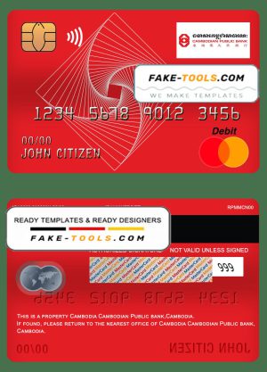 Cambodia Cambodian Public bank mastercard debit card template in PSD format, fully editable