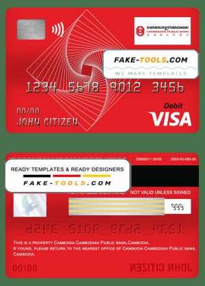 Cambodia Cambodian Public bank visa card debit card template in PSD format, fully editable