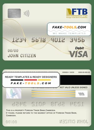 Cambodia Foreign Trade Bank of Cambodia bank visa card debit card template in PSD format, fully editable