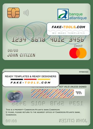 Cameroon Atlantic bank mastercard debit card template in PSD format, fully editable