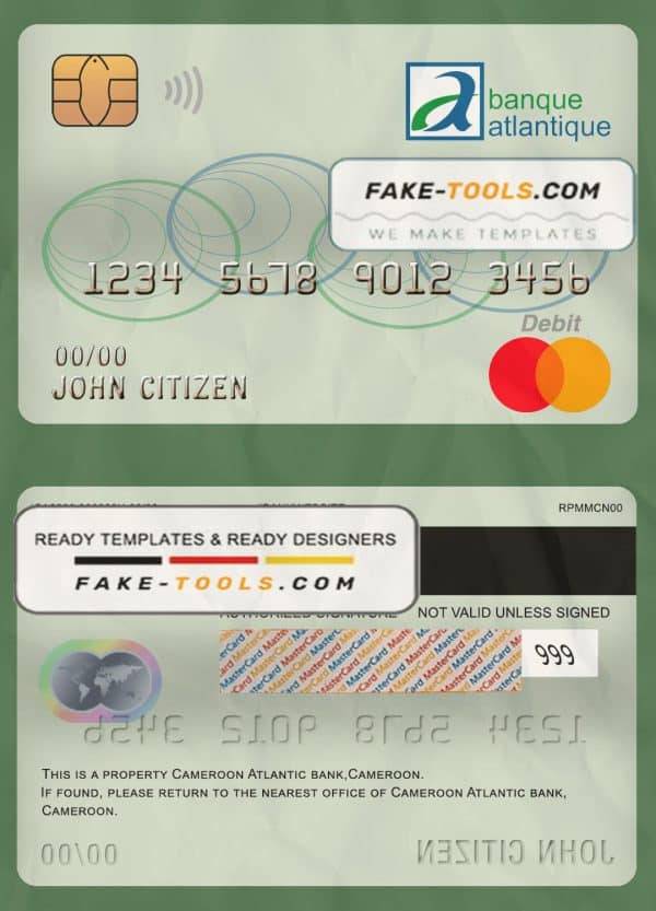 Cameroon Atlantic bank mastercard debit card template in PSD format, fully editable