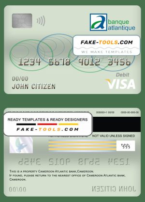 Cameroon Atlantic bank visa card debit card template in PSD format, fully editable