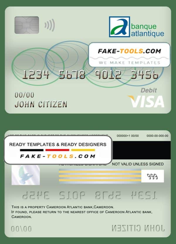 Cameroon Atlantic bank visa card debit card template in PSD format, fully editable