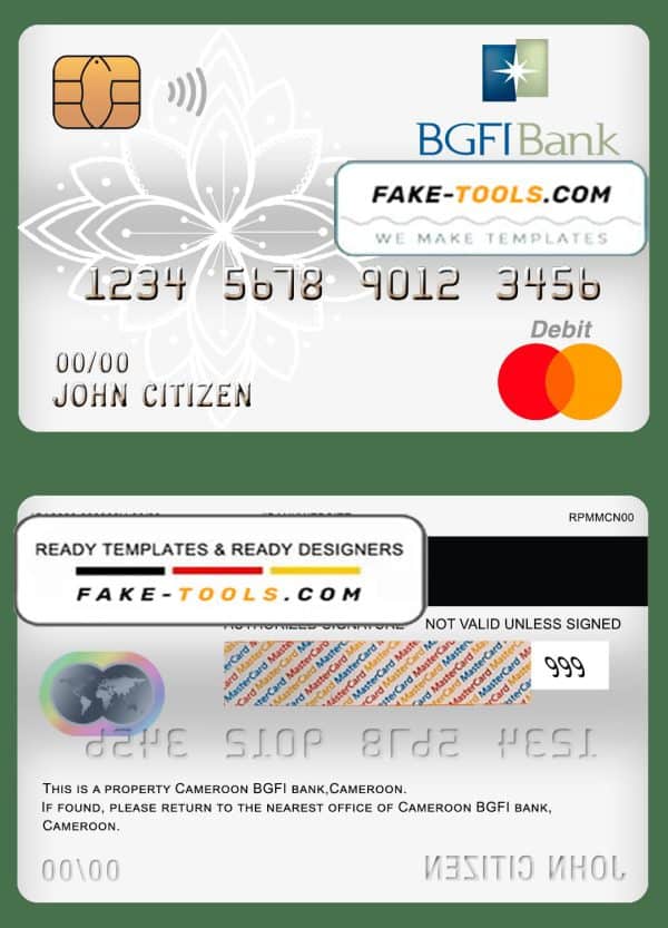 Cameroon BGFI bank mastercard debit card template in PSD format, fully editable