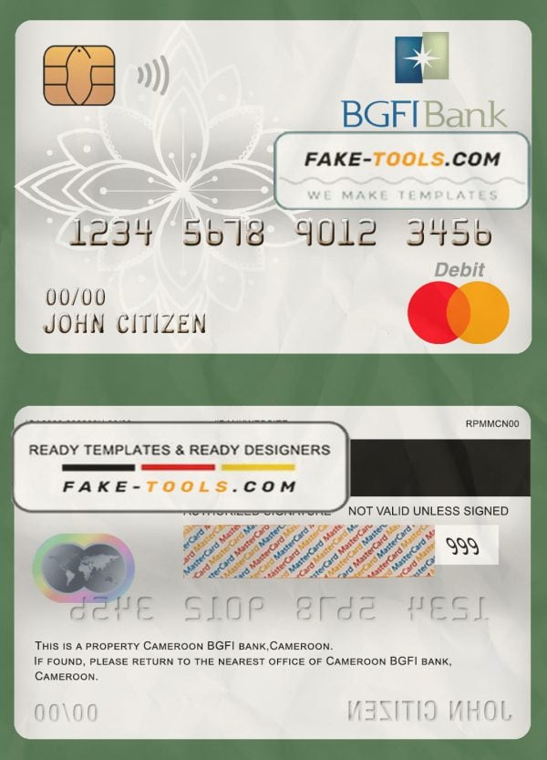 Cameroon BGFI bank mastercard debit card template in PSD format, fully editable
