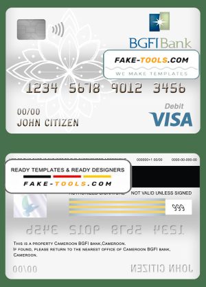 Cameroon BGFI bank visa card debit card template in PSD format, fully editable