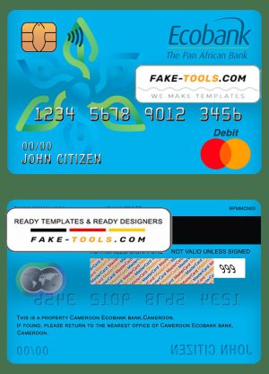 Cameroon Ecobank bank mastercard debit card template in PSD format, fully editable