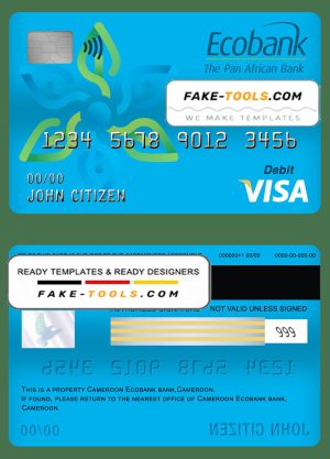 Cameroon Ecobank bank visa card debit card template in PSD format, fully editable
