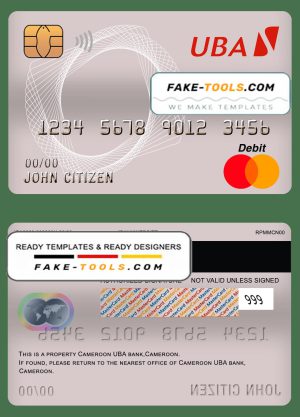 Cameroon UBA bank mastercard debit card template in PSD format, fully editable