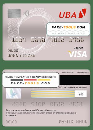 Cameroon UBA bank visa card debit card template in PSD format, fully editable