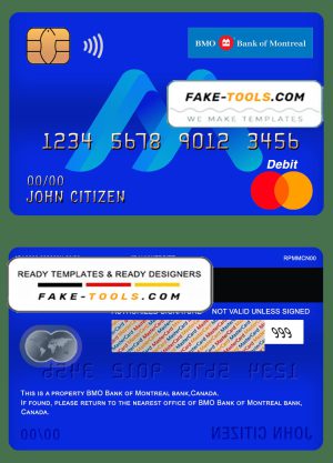 Canada BMO Bank of Montreal bank mastercard debit card template in PSD format, fully editable