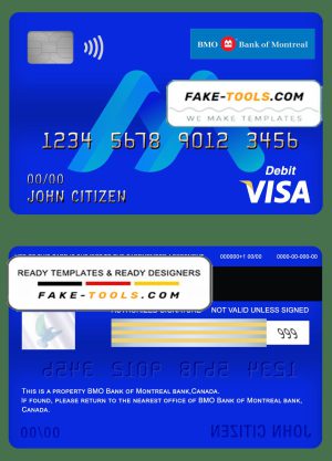 Canada BMO Bank of Montreal bank visa card debit card template in PSD format, fully editable