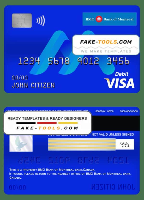 Canada BMO Bank of Montreal bank visa card debit card template in PSD format, fully editable