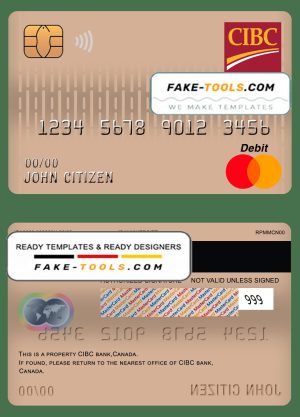 Canada CIBC bank mastercard debit card template in PSD format, fully editable