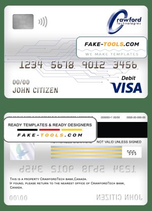 Canada CrawfordTech bank visa card debit card template in PSD format, fully editable
