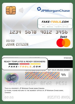 Canada JP Morgan Chase bank mastercard debit card template in PSD format, fully editable