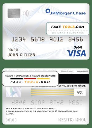 Canada JP Morgan Chase bank visa card debit card template in PSD format, fully editable