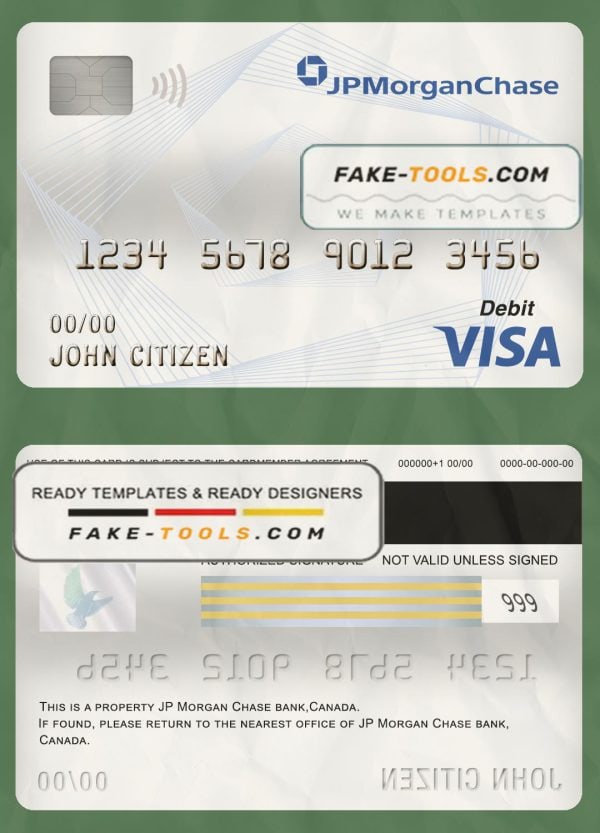 Canada JP Morgan Chase bank visa card debit card template in PSD format, fully editable