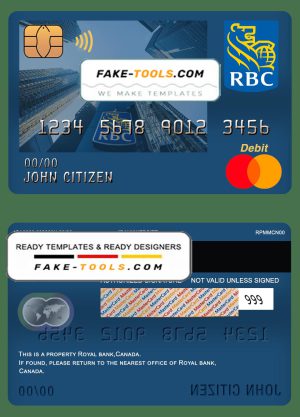 Canada Royal Bank of Canada (RBC) bank mastercard debit card template in PSD format, fully editable