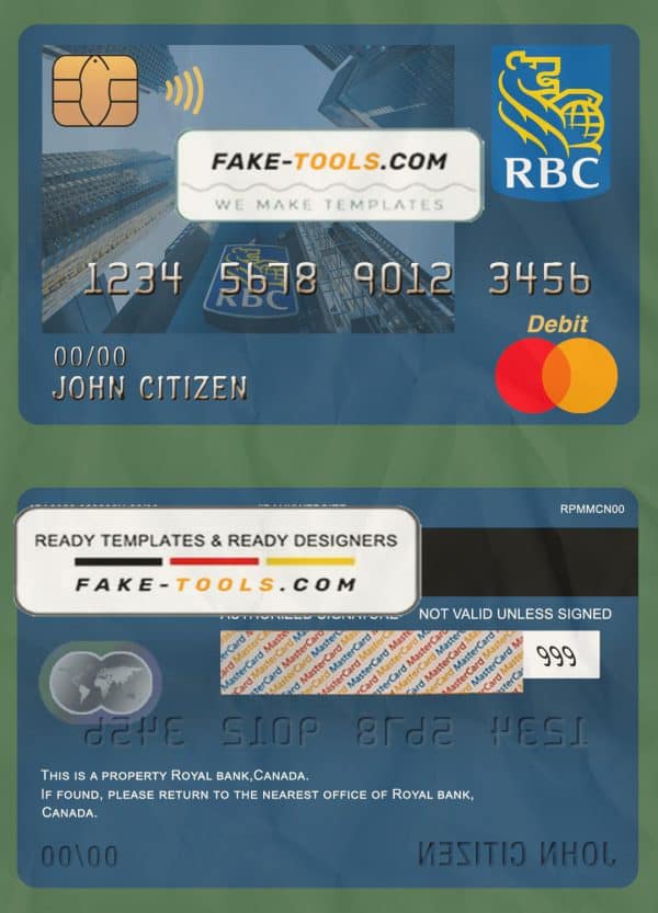 Canada Royal Bank of Canada (RBC) bank mastercard debit card template in PSD format, fully editable