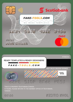 Canada Scotiabank bank mastercard debit card template in PSD format, fully editable