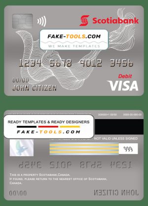 Canada Scotiabank bank visa card debit card template in PSD format, fully editable
