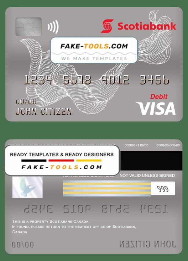 Canada Scotiabank bank visa card debit card template in PSD format, fully editable