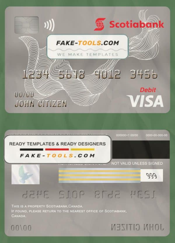 Canada Scotiabank bank visa card debit card template in PSD format, fully editable