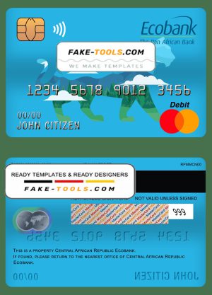 Central African Republic Ecobank mastercard debit card template in PSD format, fully editable