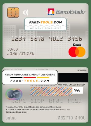 Chile Banco del Estado de Chile bank mastercard debit card template in PSD format, fully editable