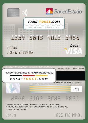 Chile Banco del Estado de Chile bank visa card debit card template in PSD format, fully editable