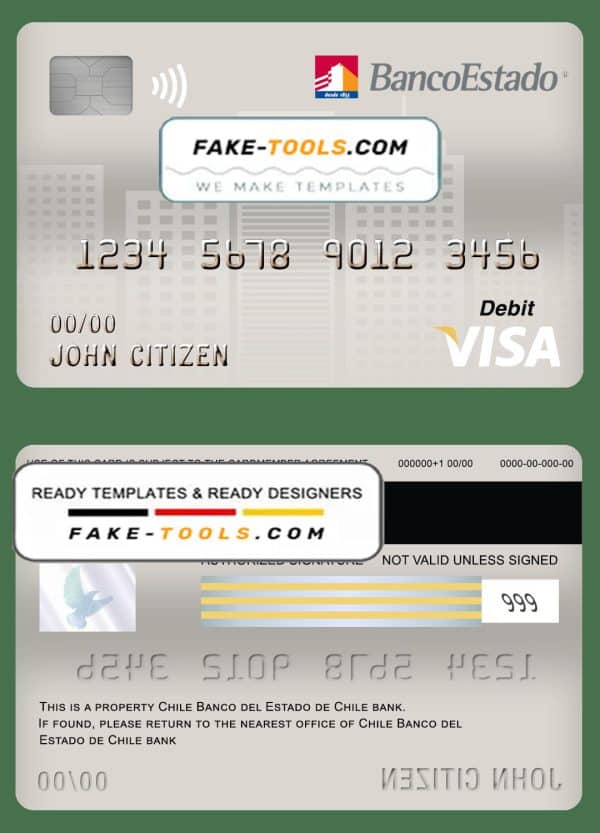 Chile Banco del Estado de Chile bank visa card debit card template in PSD format, fully editable