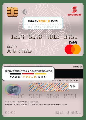 Chile Scotiabank bank mastercard debit card template in PSD format, fully editable